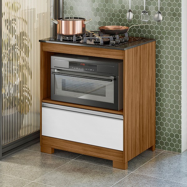 Armário de Cozinha para Cooktop Mari 1 Gaveta Freijó Trend/Branco New - Pnr Móveis