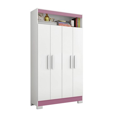 Armário Multiuso Charge 4 Portas Branco New/Rosa - Pnr Móveis