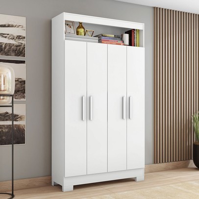 Armário Multiuso Charge 4 Portas Branco New/Rosa - Pnr Móveis