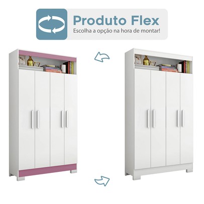 Armário Multiuso Charge 4 Portas Branco New/Rosa - Pnr Móveis