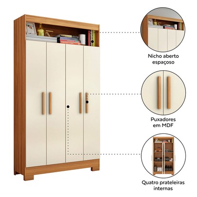 Armário Multiuso Charge 4 Portas Freijó Trend/Off White Tx - Pnr Móveis