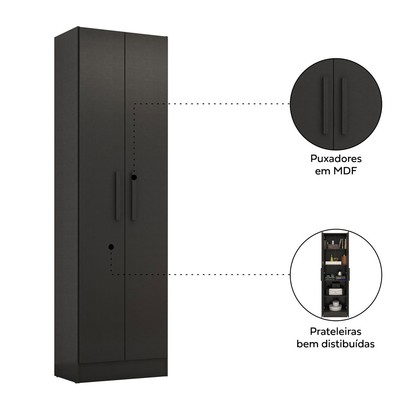 Armário Multiuso Jersey 2 Portas Preto Tx - Pnr Móveis
