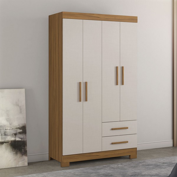 Guarda-Roupa Solteiro 4 Portas 2 Gavetas Essen Freijó Trend/Off White Tx - Pnr Móveis