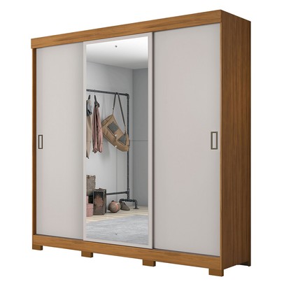 Guarda-Roupa Casal édem 3 Portas 4 Gavetas com Espelho Freijó Trend/Off White Tx - Pnr Móveis