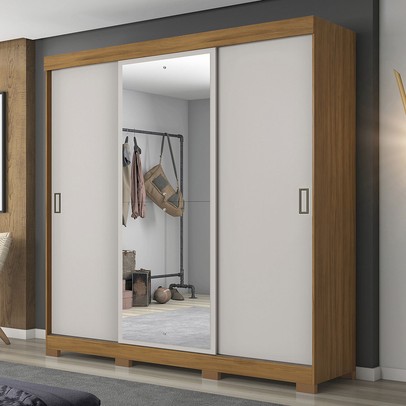 Guarda-Roupa Casal édem 3 Portas 4 Gavetas com Espelho Freijó Trend/Off White Tx - Pnr Móveis