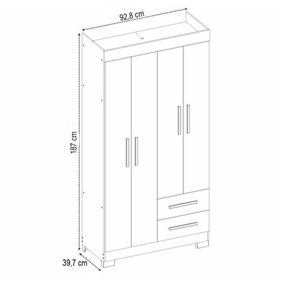 Guarda-Roupa Solteiro Dortmund 4 Portas 2 Gavetas Flex Branco New/Rosa - Pnr Móveis