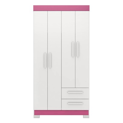 Guarda-Roupa Solteiro Dortmund 4 Portas 2 Gavetas Flex Branco New/Rosa - Pnr Móveis