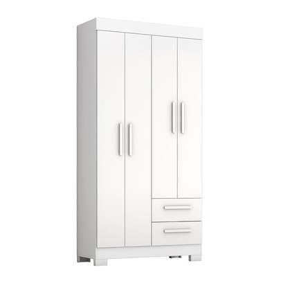 Guarda-Roupa Solteiro Dortmund 4 Portas 2 Gavetas Flex Branco New/Rosa - Pnr Móveis