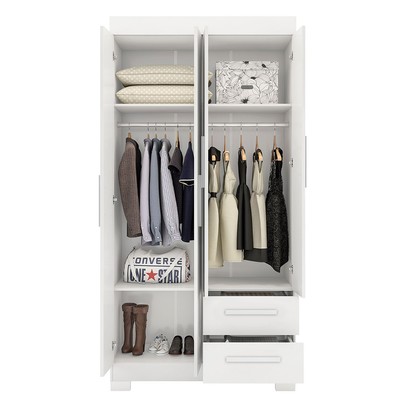 Guarda-Roupa Solteiro Dortmund 4 Portas 2 Gavetas Flex Branco New/Rosa - Pnr Móveis