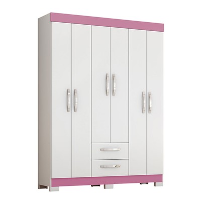 Guarda-Roupa Casal Cruz 6 Portas 2 Gavetas Flex Branco New/Rosa - Pnr Móveis