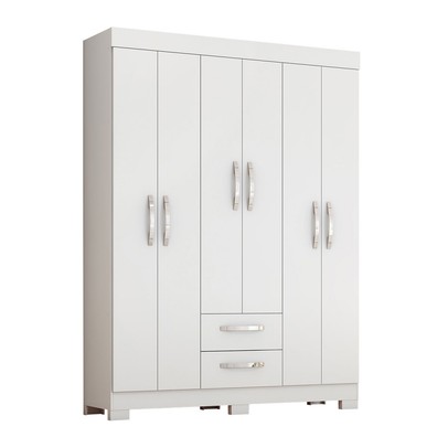 Guarda-Roupa Casal Cruz 6 Portas 2 Gavetas Flex Branco New/Rosa - Pnr Móveis