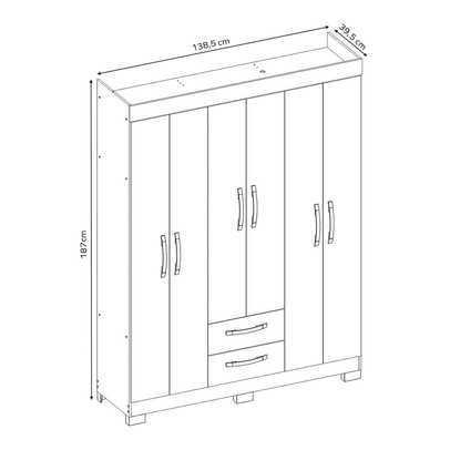 Guarda-Roupa Casal Cruz 6 Portas 2 Gavetas Flex Branco New/Rosa - Pnr Móveis