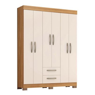 Guarda-Roupa Casal Cruz 6 Portas 2 Gavetas Freijó Trend/Off White Tx - Pnr Móveis
