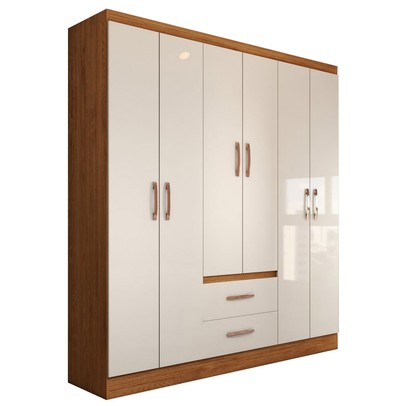Guarda-Roupa Solteiro Belmont 6 Portas 2 Gavetas Off White/Nogueira - Panorama Móveis