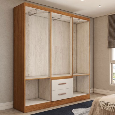 Guarda-Roupa Solteiro Belmont 6 Portas 2 Gavetas Off White/Nogueira - Panorama Móveis