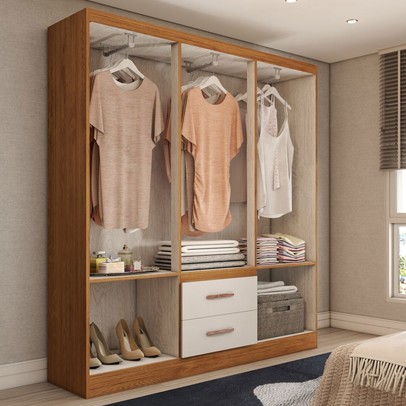 Guarda-Roupa Solteiro Belmont 6 Portas 2 Gavetas Off White/Nogueira - Panorama Móveis