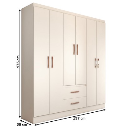Guarda-Roupa Solteiro Belmont 6 Portas 2 Gavetas Branco - Panorama Móveis