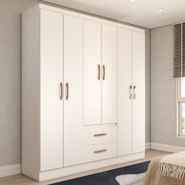 Guarda-Roupa Solteiro Belmont 6 Portas 2 Gavetas Branco - Panorama Móveis