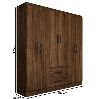 Guarda-Roupa Solteiro Belmont 6 Portas 2 Gavetas Castanho - Panorama Móveis