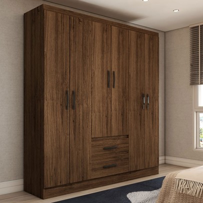 Guarda-Roupa Solteiro Belmont 6 Portas 2 Gavetas Castanho - Panorama Móveis