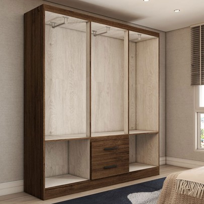 Guarda-Roupa Solteiro Belmont 6 Portas 2 Gavetas Castanho - Panorama Móveis