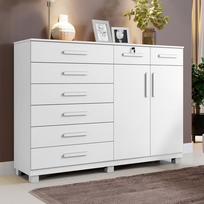 Cômoda Bali 8 Gavetas 2 Portas Branco - Pnr Móveis