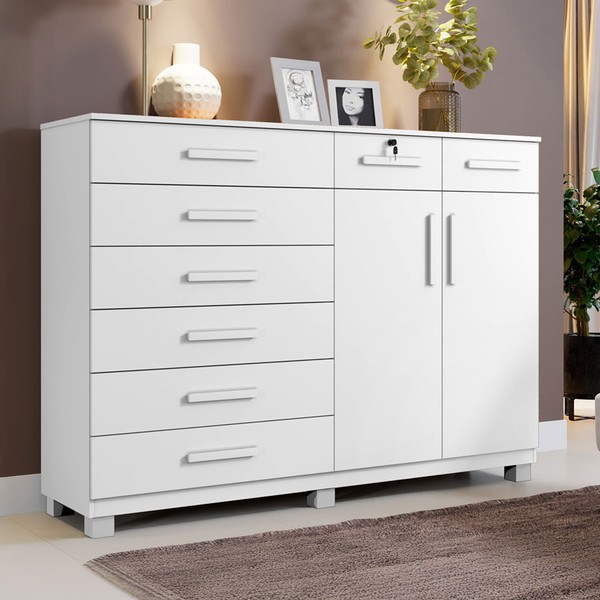 Cômoda Bali 8 Gavetas 2 Portas Branco - Pnr Móveis
