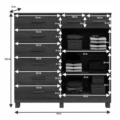 Cômoda Bali 8 Gavetas 2 Portas Cinamomo - Pnr Móveis