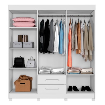 Guarda-Roupa Casal Golfo 6 Portas 2 Gavetas com Espelho Branco - Pnr Móveis