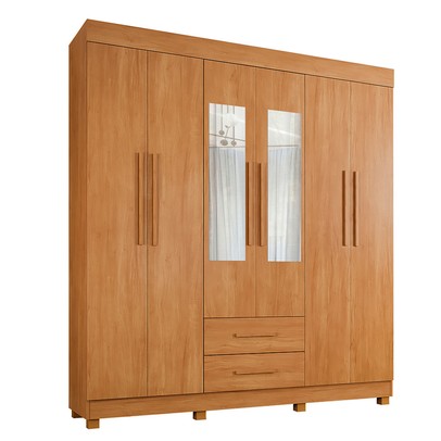 Guarda-Roupa Casal Golfo 6 Portas 2 Gavetas com Espelho Cinamomo - Pnr Móveis