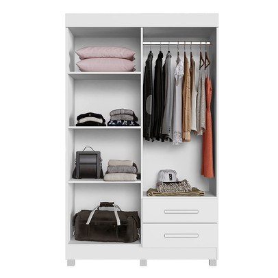 Guarda-Roupa Solteiro Malta 4 Portas 2 Gavetas com Espelho Branco - Pnr Móveis