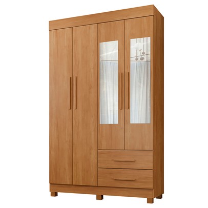 Guarda-Roupa Solteiro Malta 4 Portas 2 Gavetas com Espelho Cinamomo - Pnr Móveis