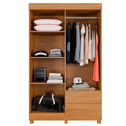 Guarda-Roupa Solteiro Malta 4 Portas 2 Gavetas com Espelho Cinamomo - Pnr Móveis