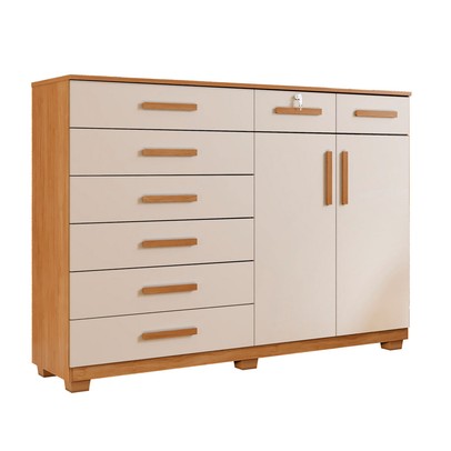 Cômoda Bali 8 Gavetas 2 Portas Cinamomo/Off White - Pnr Móveis