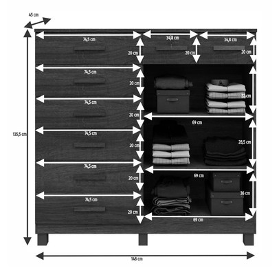 Cômoda Bali 8 Gavetas 2 Portas Cinamomo/Off White - Pnr Móveis