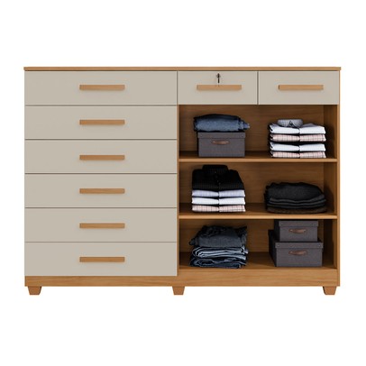 Cômoda Bali 8 Gavetas 2 Portas Cinamomo/Off White - Pnr Móveis