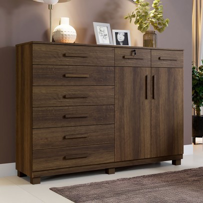 Cômoda Bali 8 Gavetas 2 Portas Imbuia - Pnr Móveis