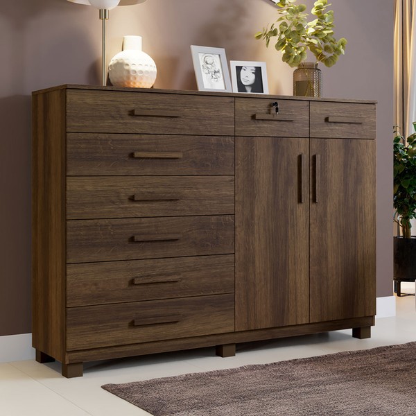 Cômoda Bali 8 Gavetas 2 Portas Imbuia - Pnr Móveis