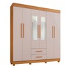 Guarda-Roupa Casal Golfo 6 Portas 2 Gavetas com Espelho Cinamomo/Off White - Pnr Móveis