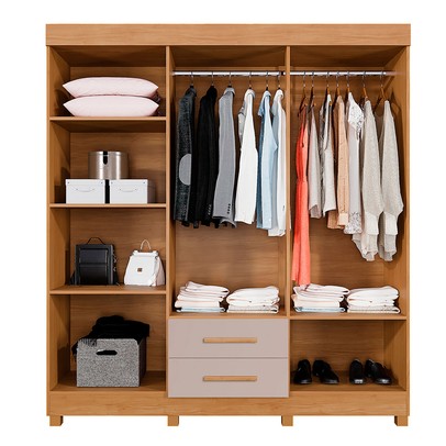 Guarda-Roupa Casal Golfo 6 Portas 2 Gavetas com Espelho Cinamomo/Off White - Pnr Móveis