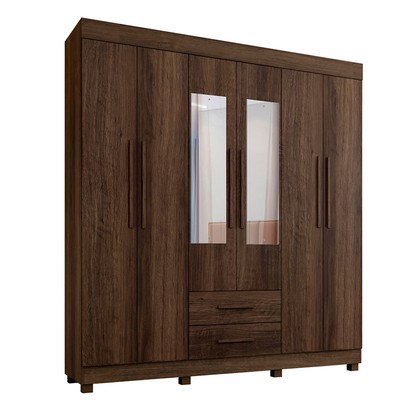 Guarda-Roupa Casal Golfo 6 Portas 2 Gavetas com Espelho Imbuia - Pnr Móveis