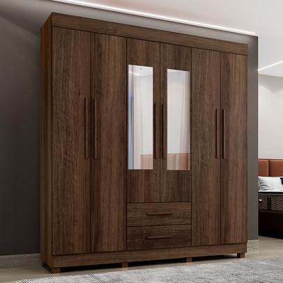 Guarda-Roupa Casal Golfo 6 Portas 2 Gavetas com Espelho Imbuia - Pnr Móveis