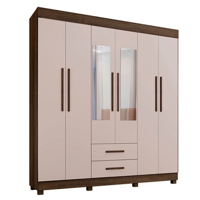 Guarda-Roupa Casal Golfo 6 Portas 2 Gavetas com Espelho Imbuia/Off White - Pnr Móveis