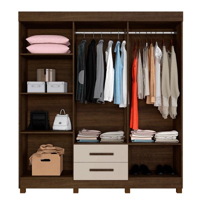 Guarda-Roupa Casal Golfo 6 Portas 2 Gavetas com Espelho Imbuia/Off White - Pnr Móveis