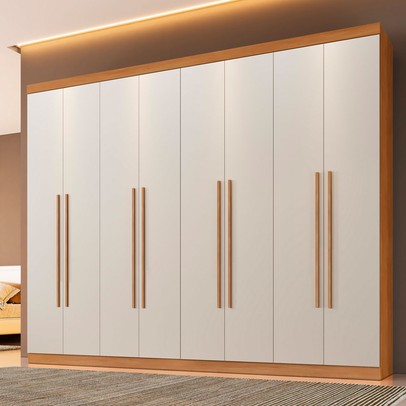 Guarda-Roupa Casal Taurus 8 Portas 4 Gavetas Cinamomo/Off White - Pnr Móveis
