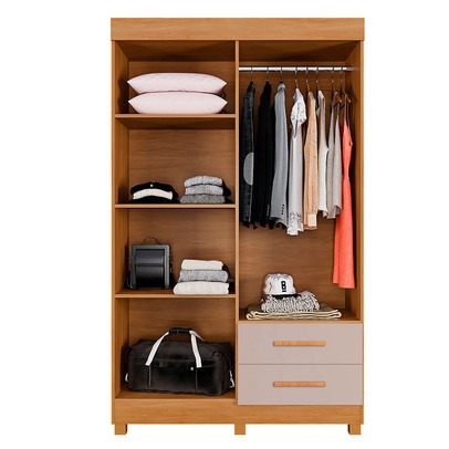 Guarda-Roupa Solteiro Malta 4 Portas 2 Gavetas com Espelho Cinamomo/Off White - Pnr Móveis