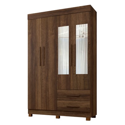 Guarda-Roupa Solteiro Malta 4 Portas 2 Gavetas com Espelho Imbuia - Pnr Móveis