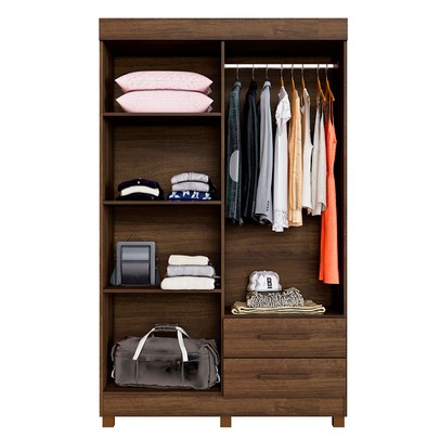 Guarda-Roupa Solteiro Malta 4 Portas 2 Gavetas com Espelho Imbuia - Pnr Móveis