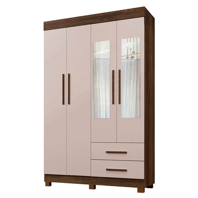 Guarda-Roupa Solteiro Malta 4 Portas 2 Gavetas com Espelho Imbuia/Off White - Pnr Móveis