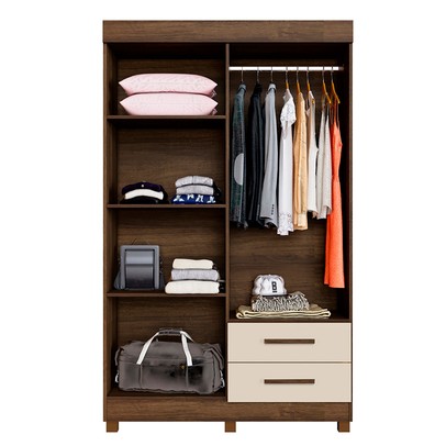 Guarda-Roupa Solteiro Malta 4 Portas 2 Gavetas com Espelho Imbuia/Off White - Pnr Móveis